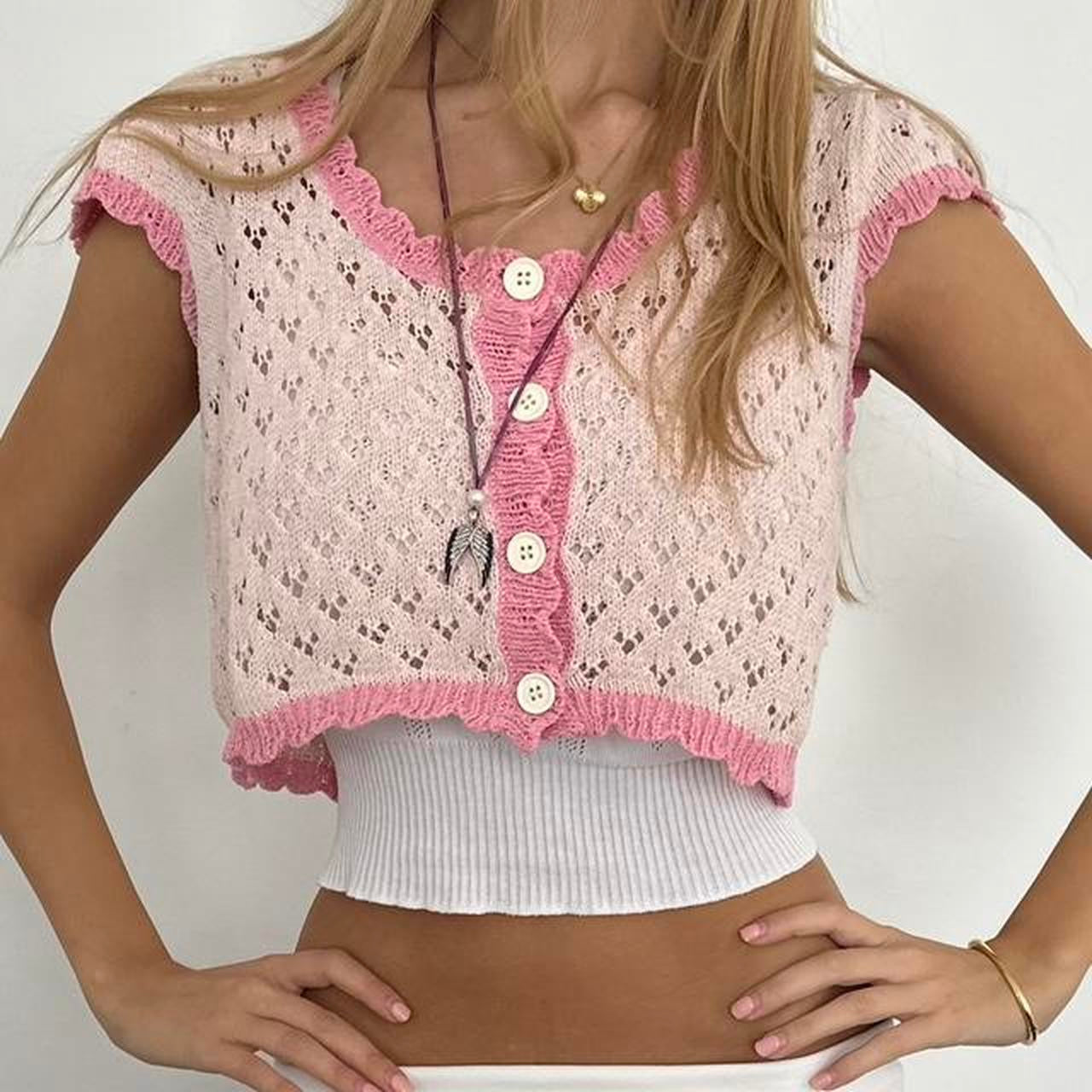 Vintage pink crochet delicate layering cardigan
