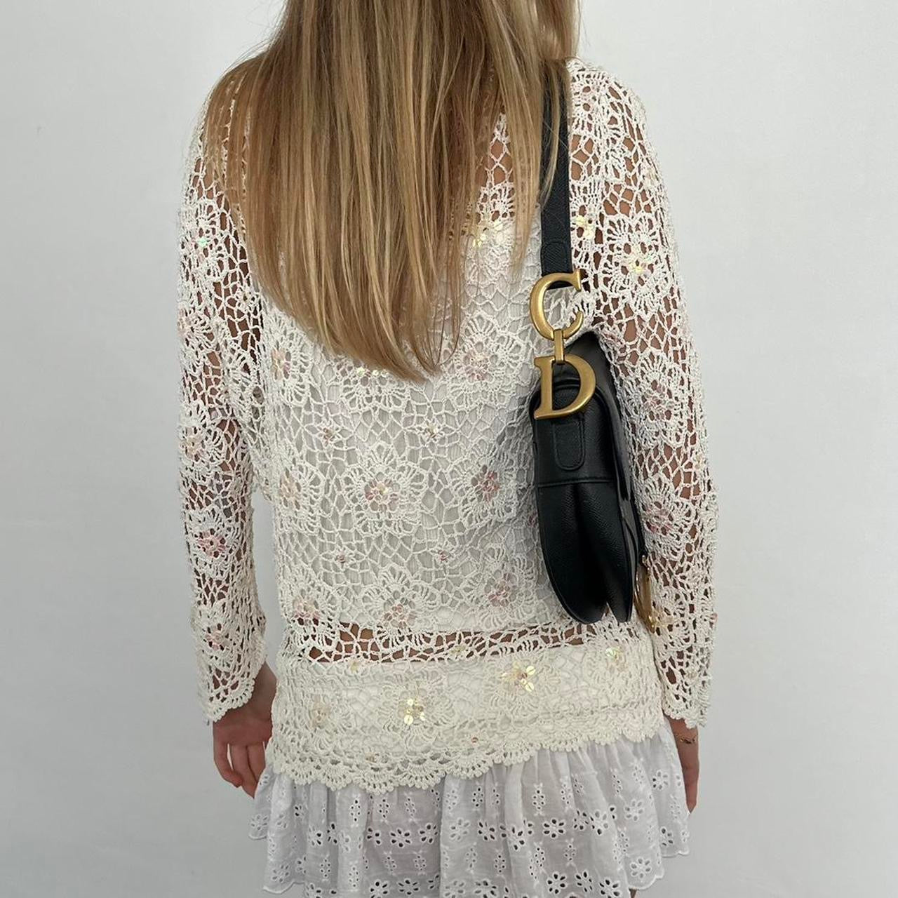 Vintage white crochet knit cardigan top