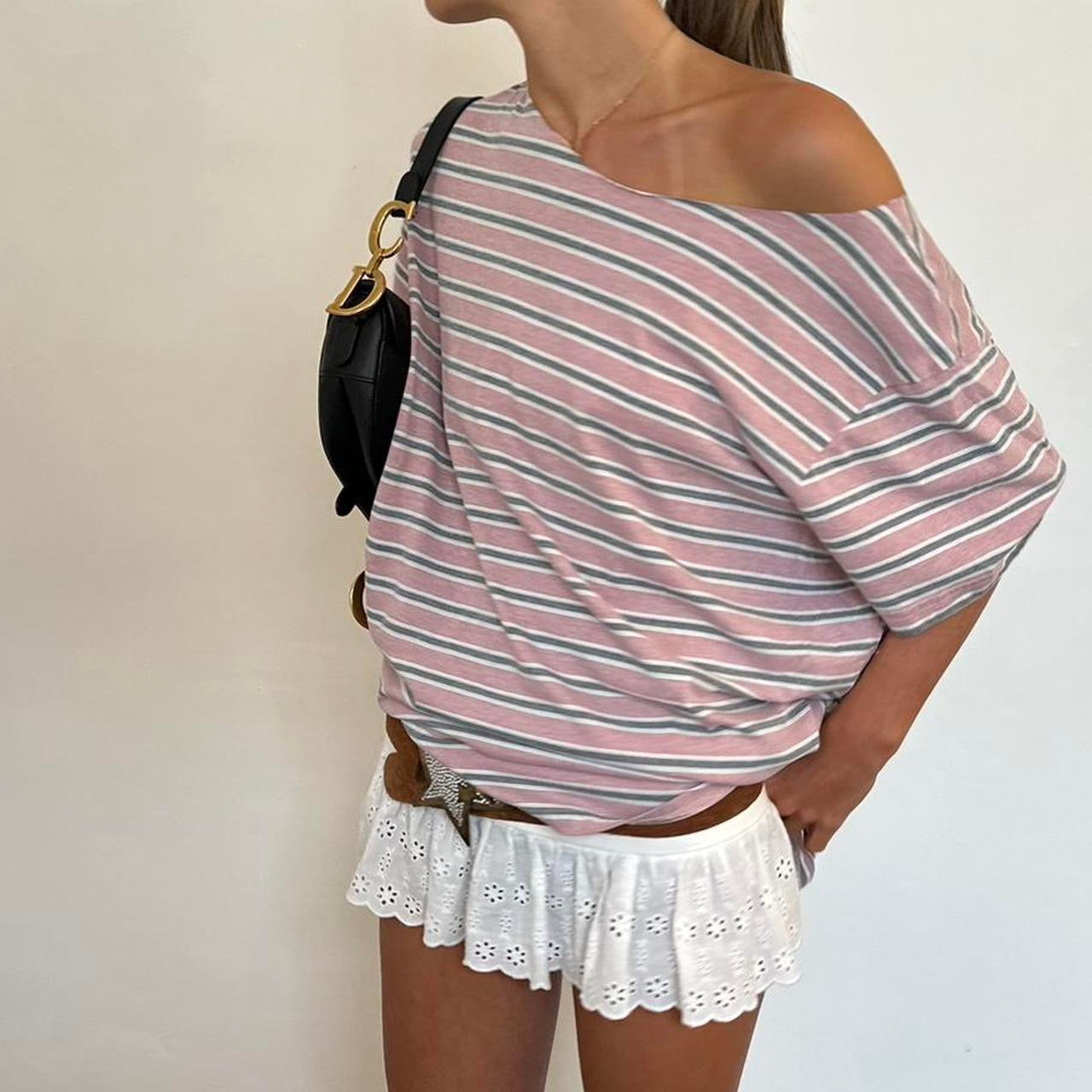 Vintage striped off the shoulder tee