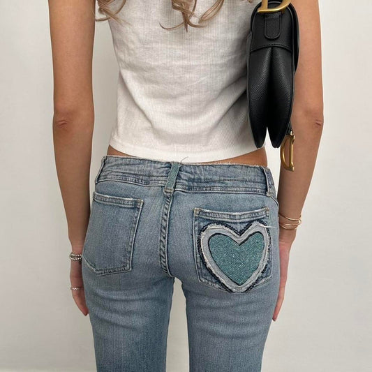 Vintage 2000’s heart beaded blue jeans