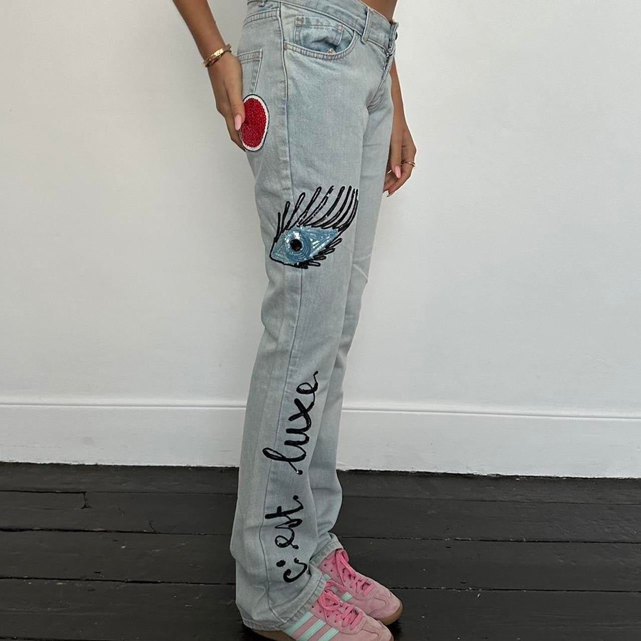 Vintage 2000’s sequin eye design blue jeans