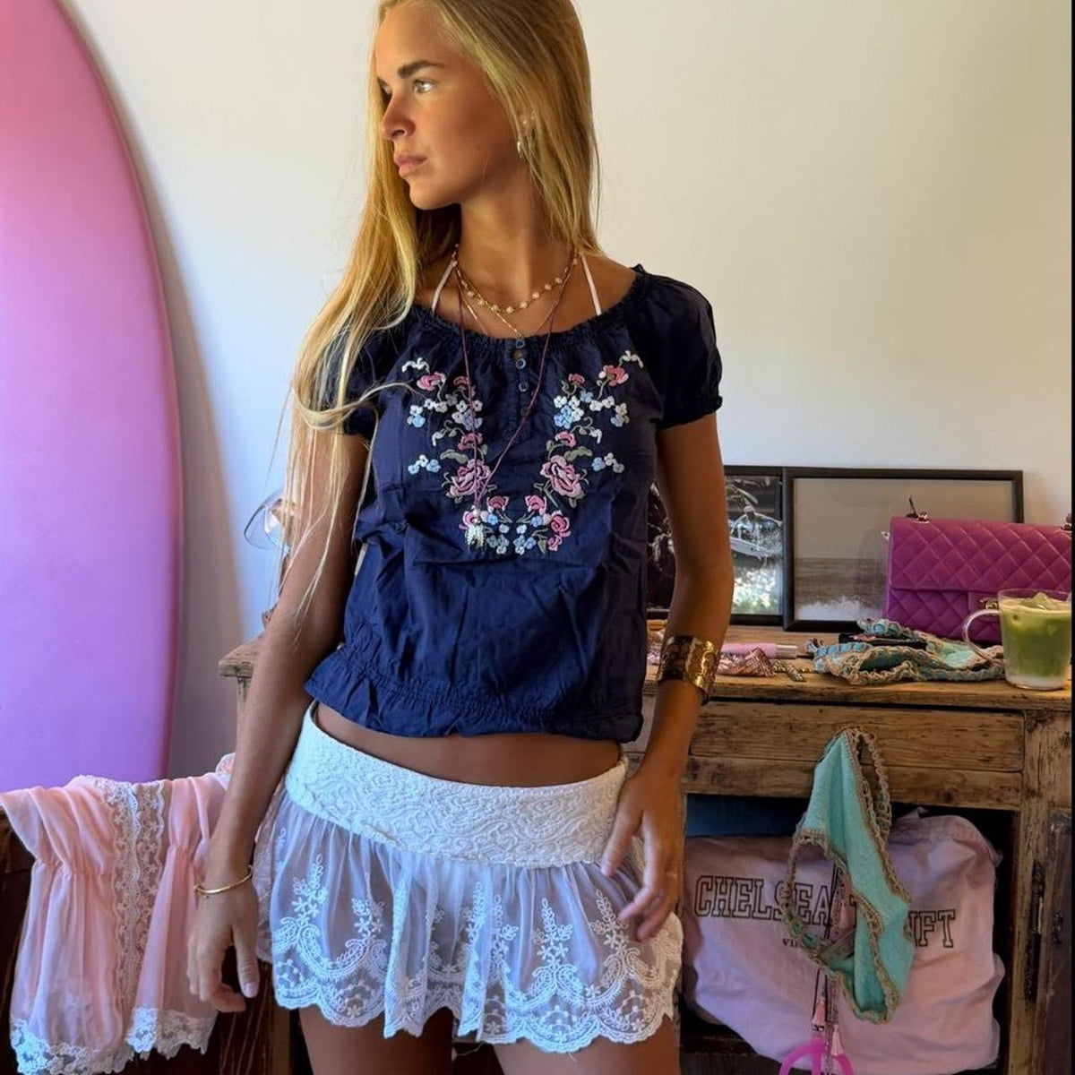 Vintage 00s blue boho top