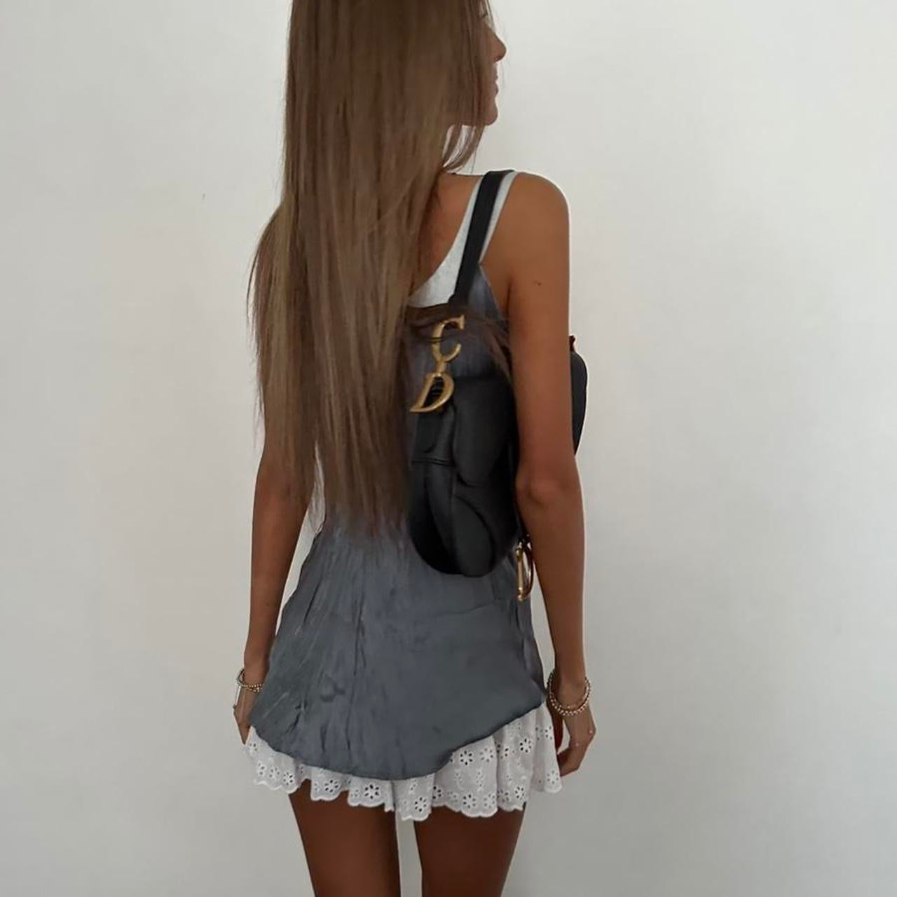 Vintage 2000’s silky grey gemstone top