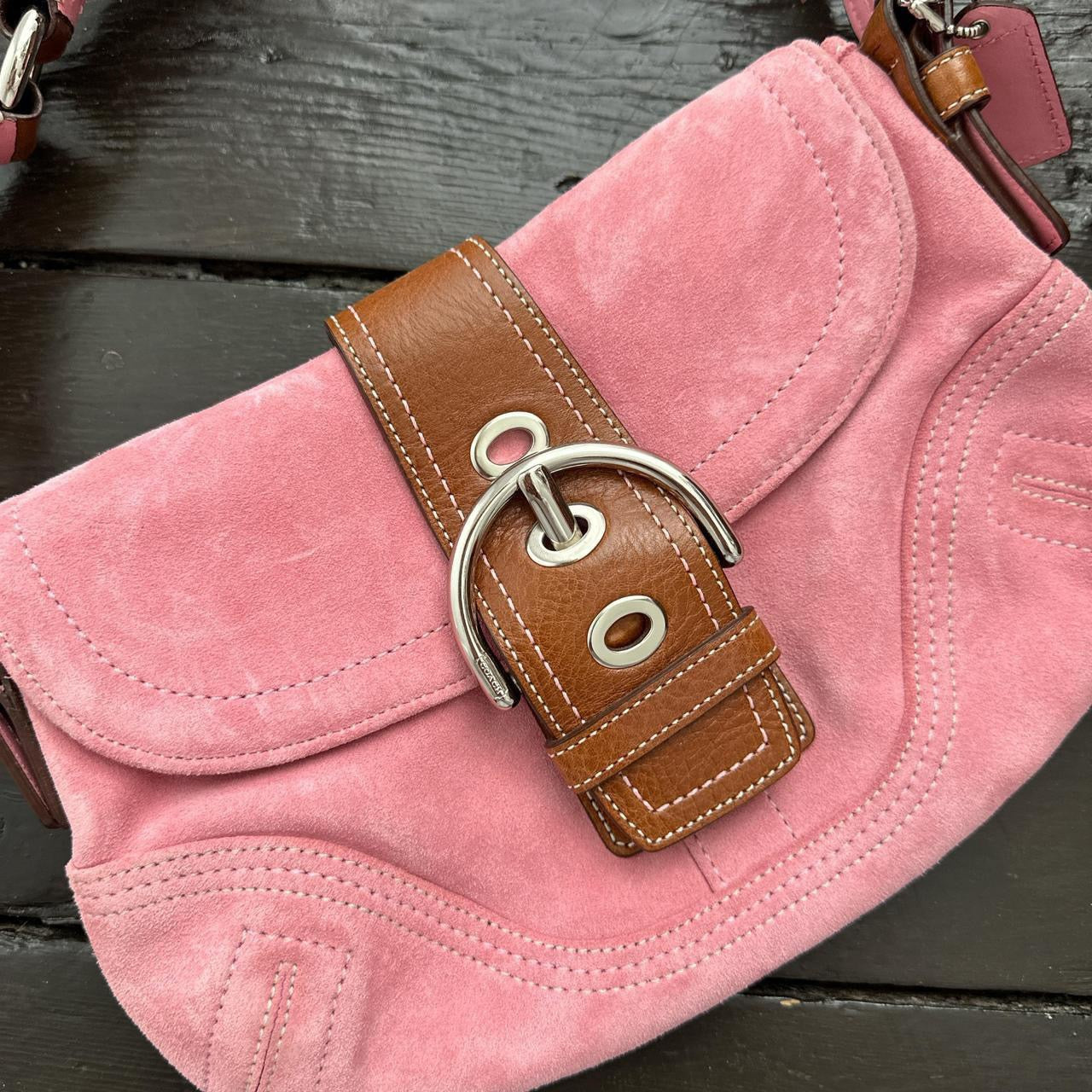 Vintage 90’s Coach pink suede leather bag