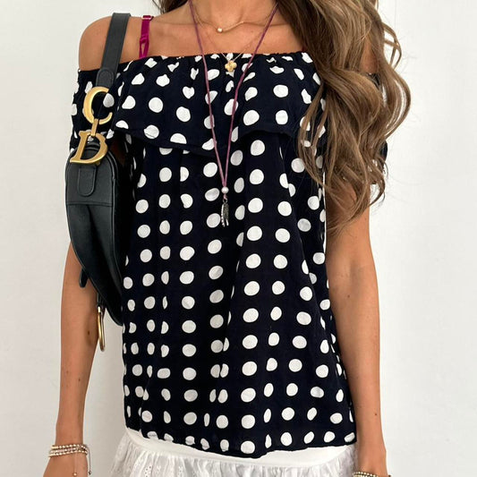 Vintage black polka dot off shoulder top