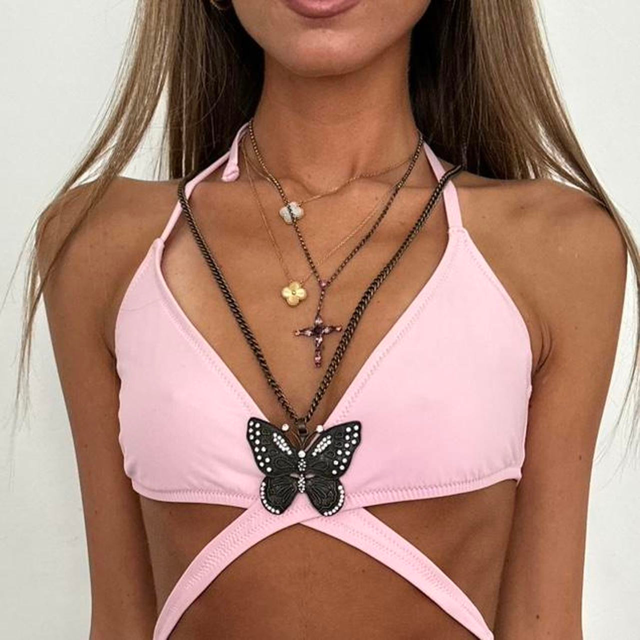 Vintage 00s Jcrew pink wrap bikini top