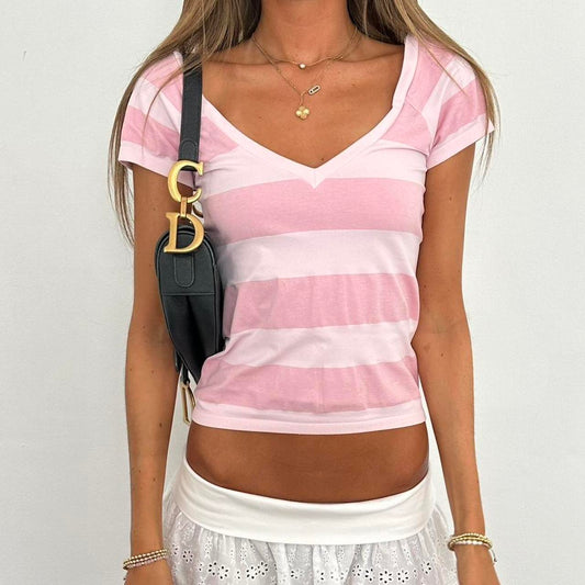 Vintage 2000’s pink stripe off shoulder top