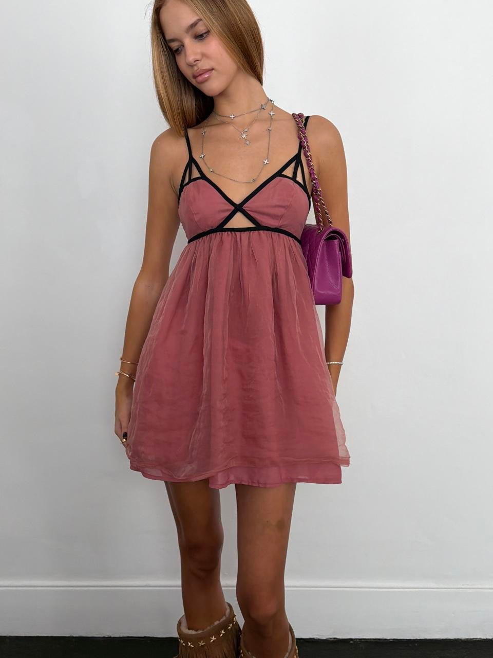 Vintage 00s blush pink floaty mini dress