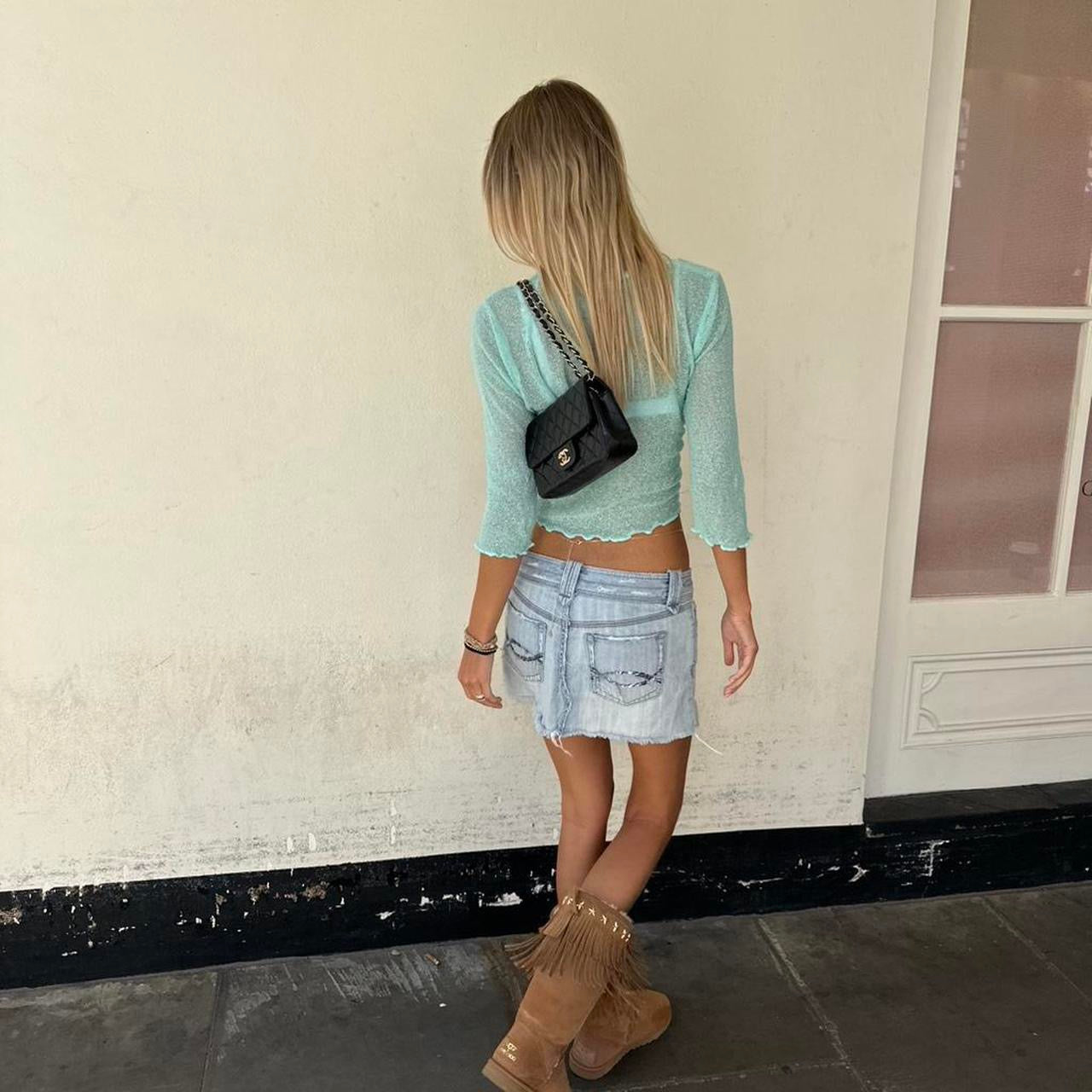 Vintage 2000s aqua knit layering top