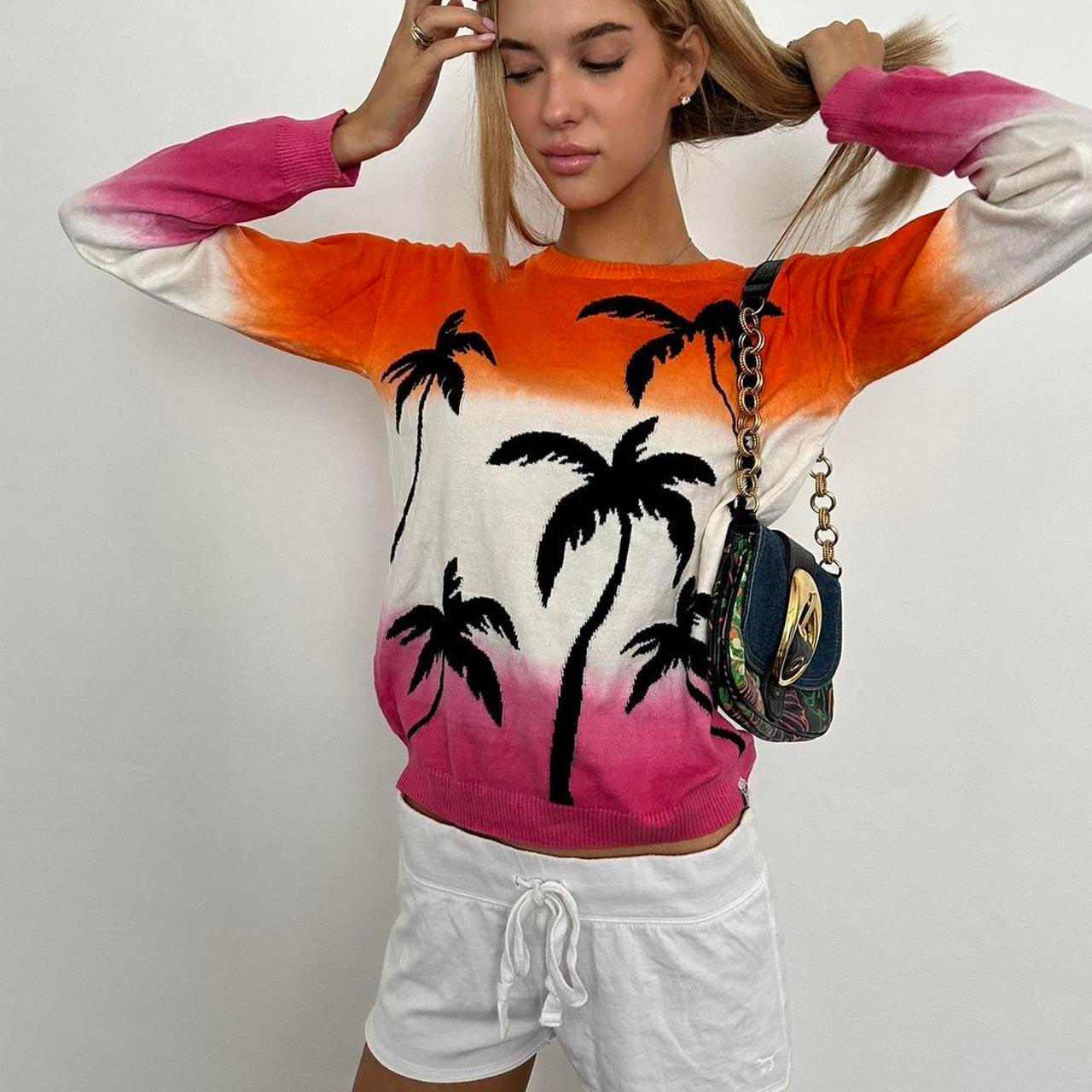 Vintage 90’s surf girl palm tree sweater