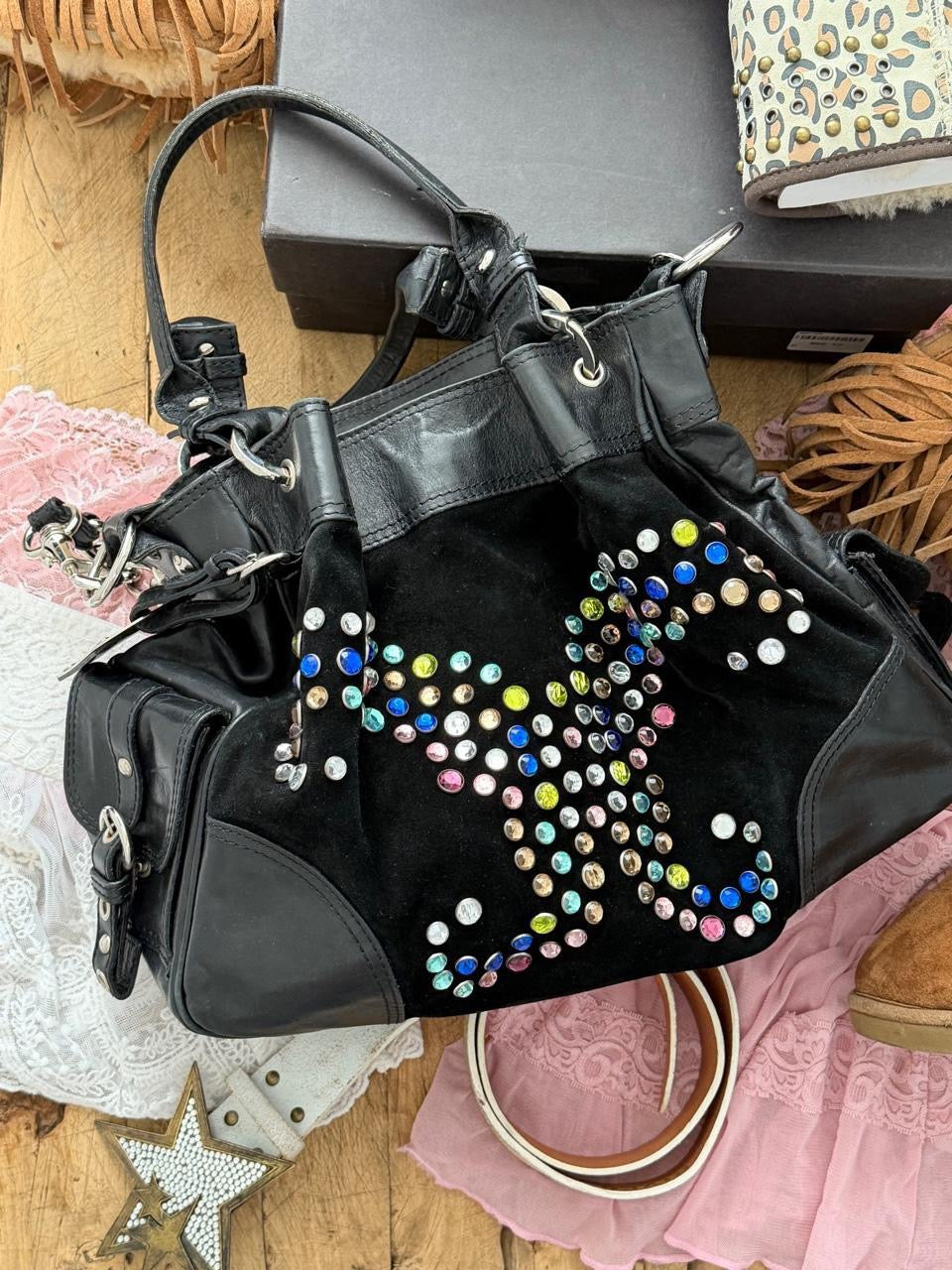Vintage 00’s butterfly bejewel suede shoulder bag
