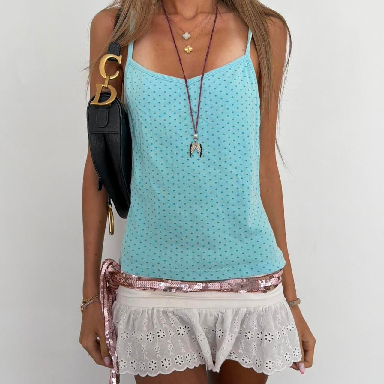 Vintage 2000’s blue polka dot cami top