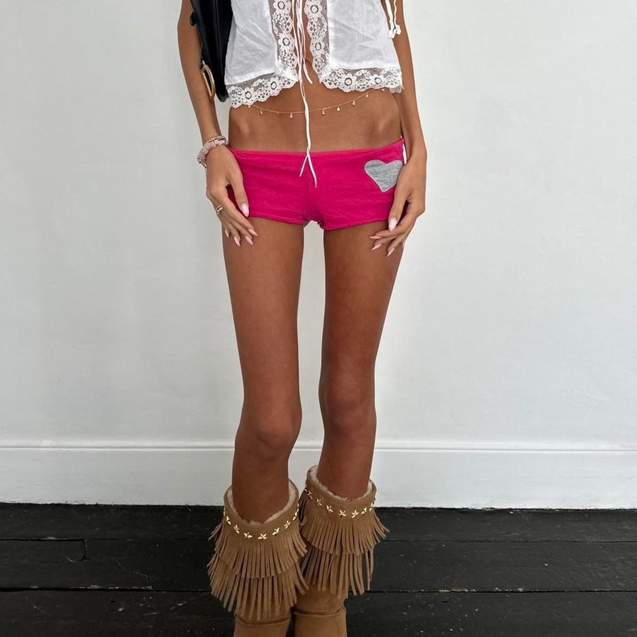 Vintage 2000’s pink and grey heart micro shorts