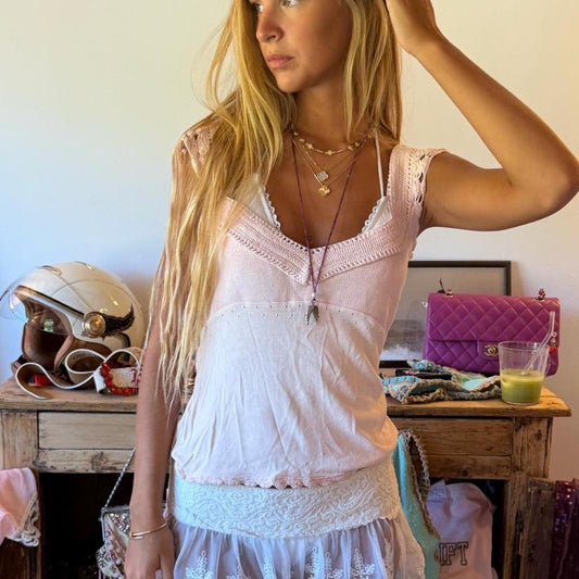 Vintage 00s pink crochet knit cami top