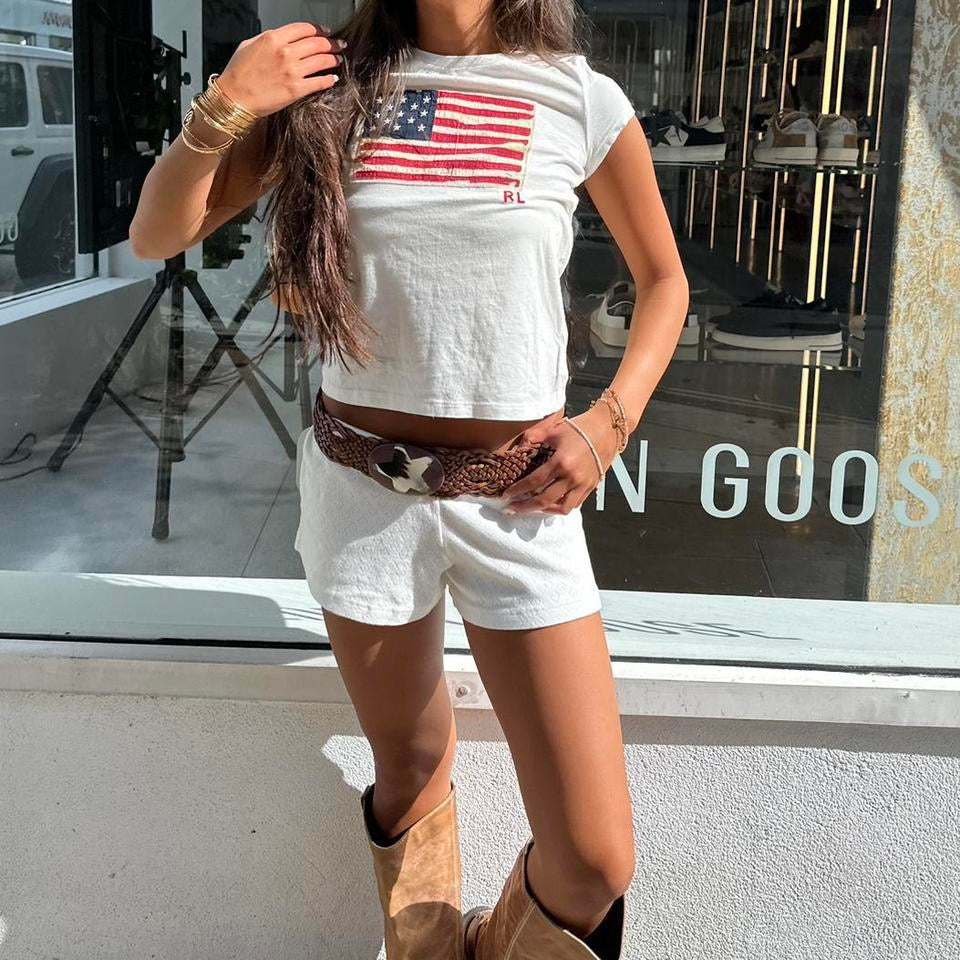 Vintage Ralph Lauren white American flag baby tee 🤍