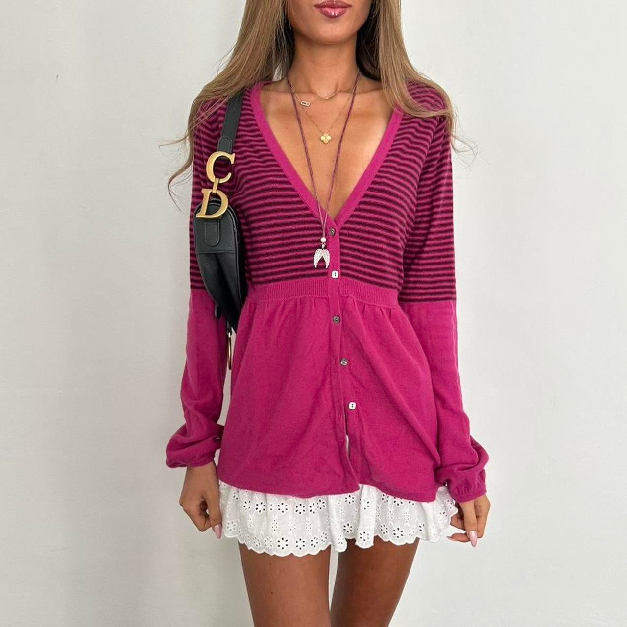 Vintage 2000s pink striped button down cardigan top