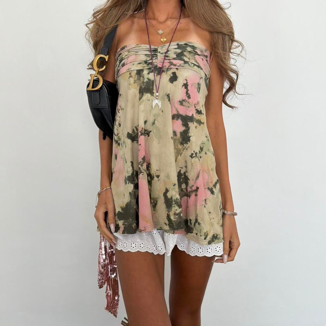 Vintage 90’s boho strapless camouflage top