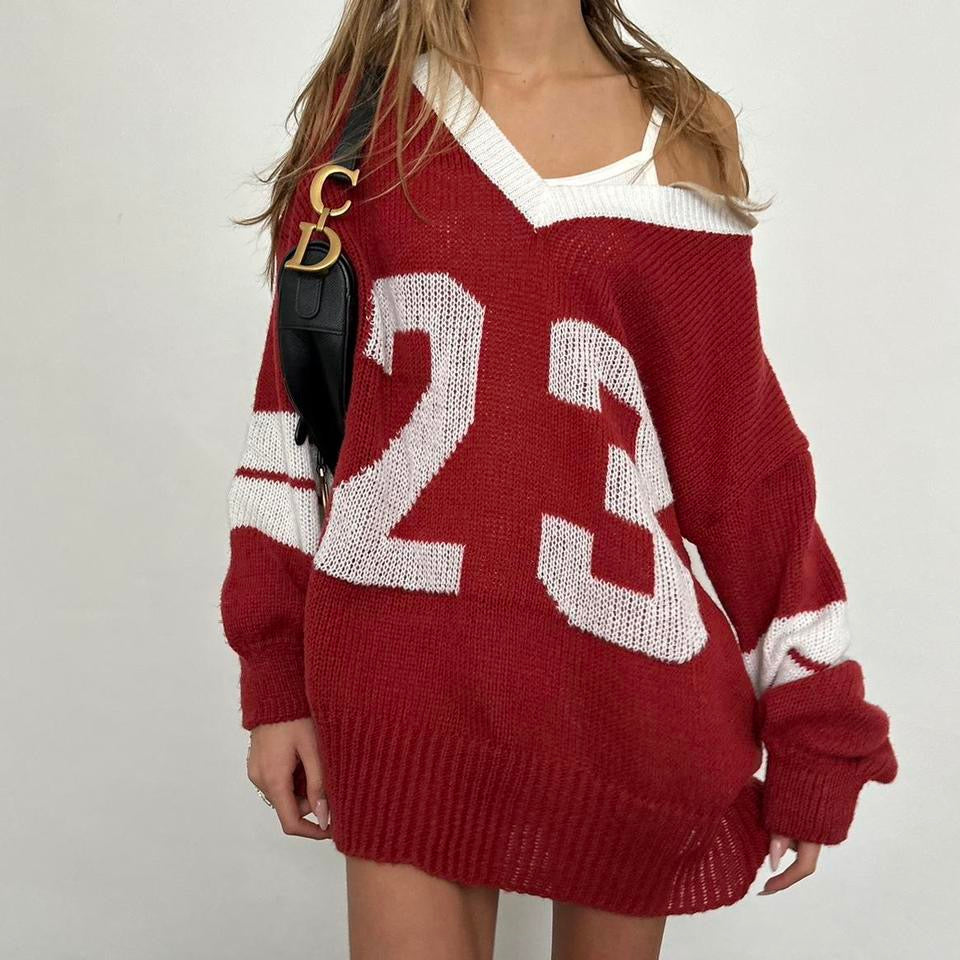 Vintage 2000’s knitted red varsity jumper