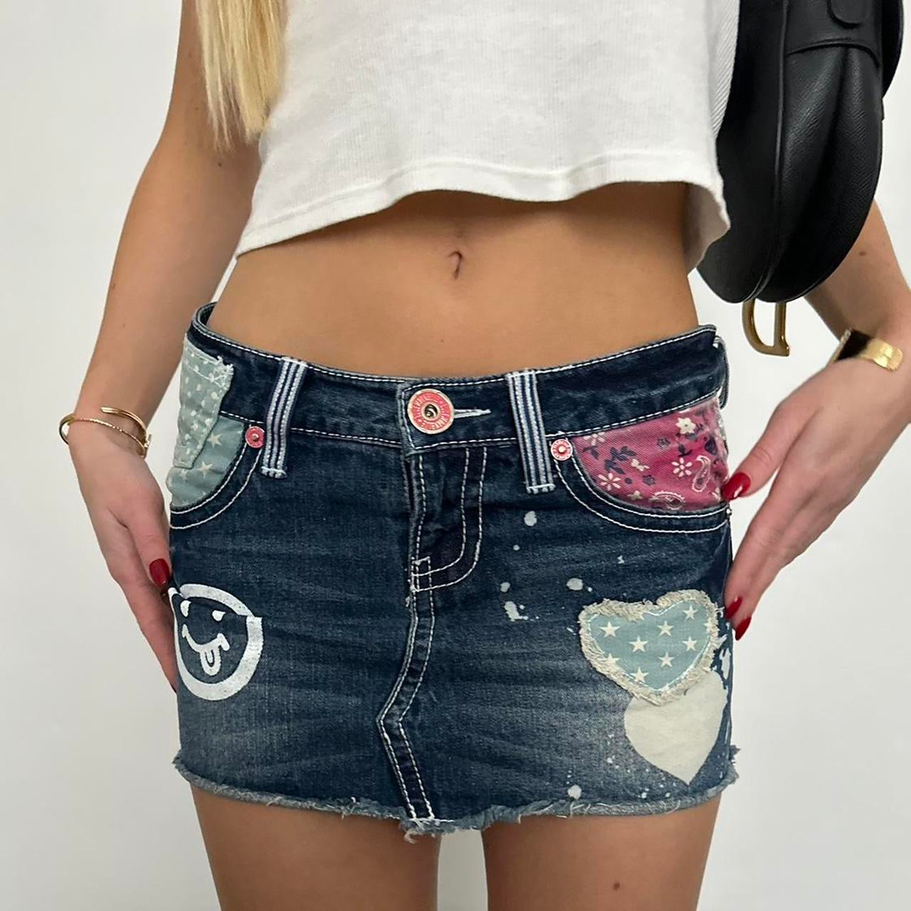 Vintage 2000s patchwork denim mini skirt