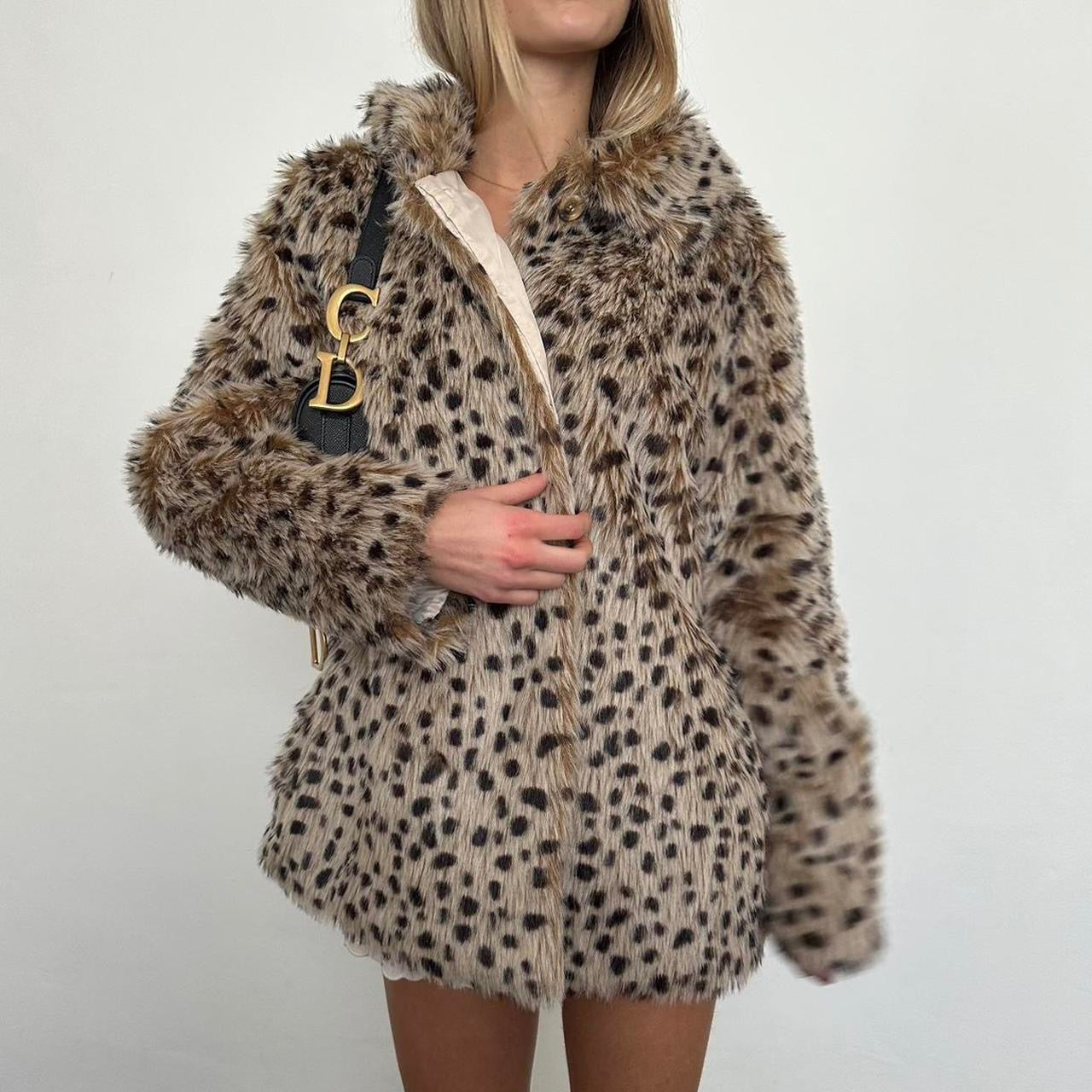 Vintage 2000’s animal print faux fur jacket