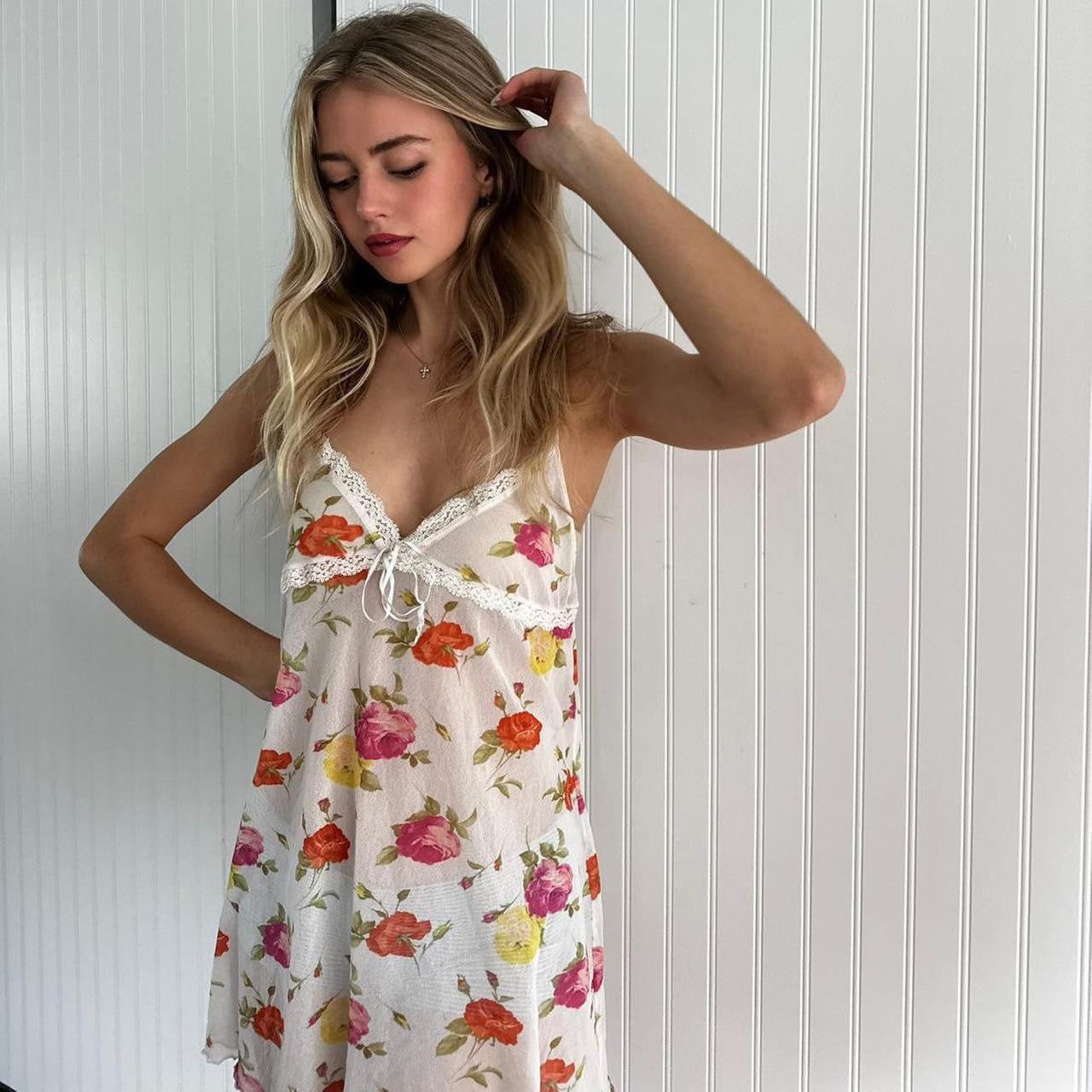 Vintage 90s floral print mesh dress