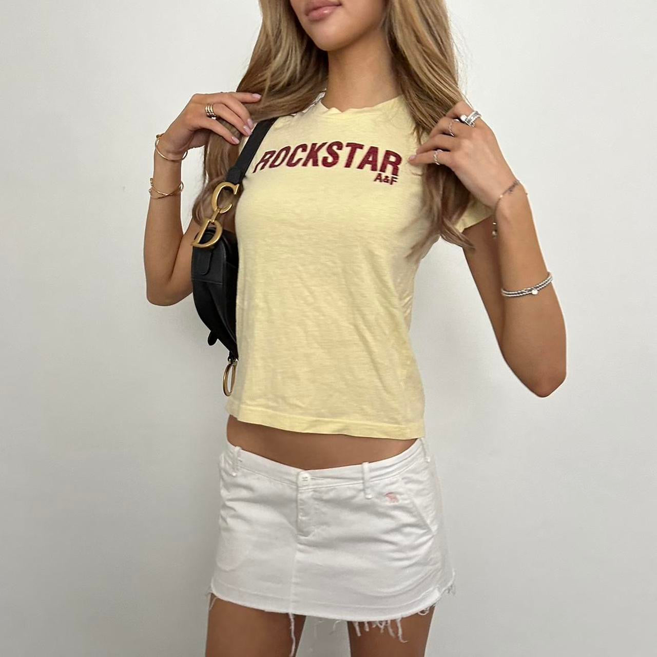 Vintage Abercrombie and Fitch rockstar yellow baby tee 🇺🇸