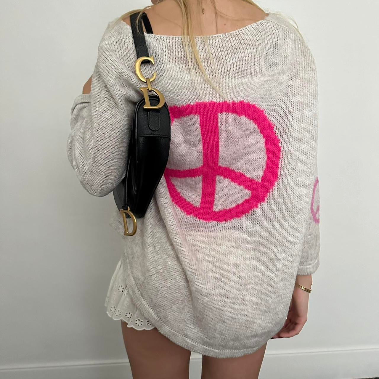 Vintage peace knitted relaxed fit sweater