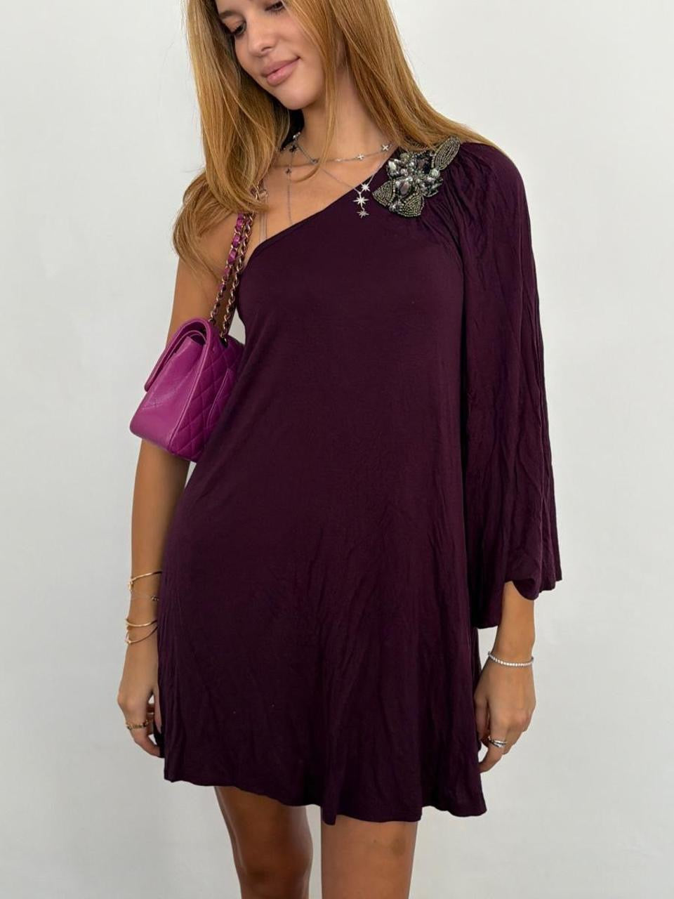 Vintage 00s purple floaty asymmetrical mini dress