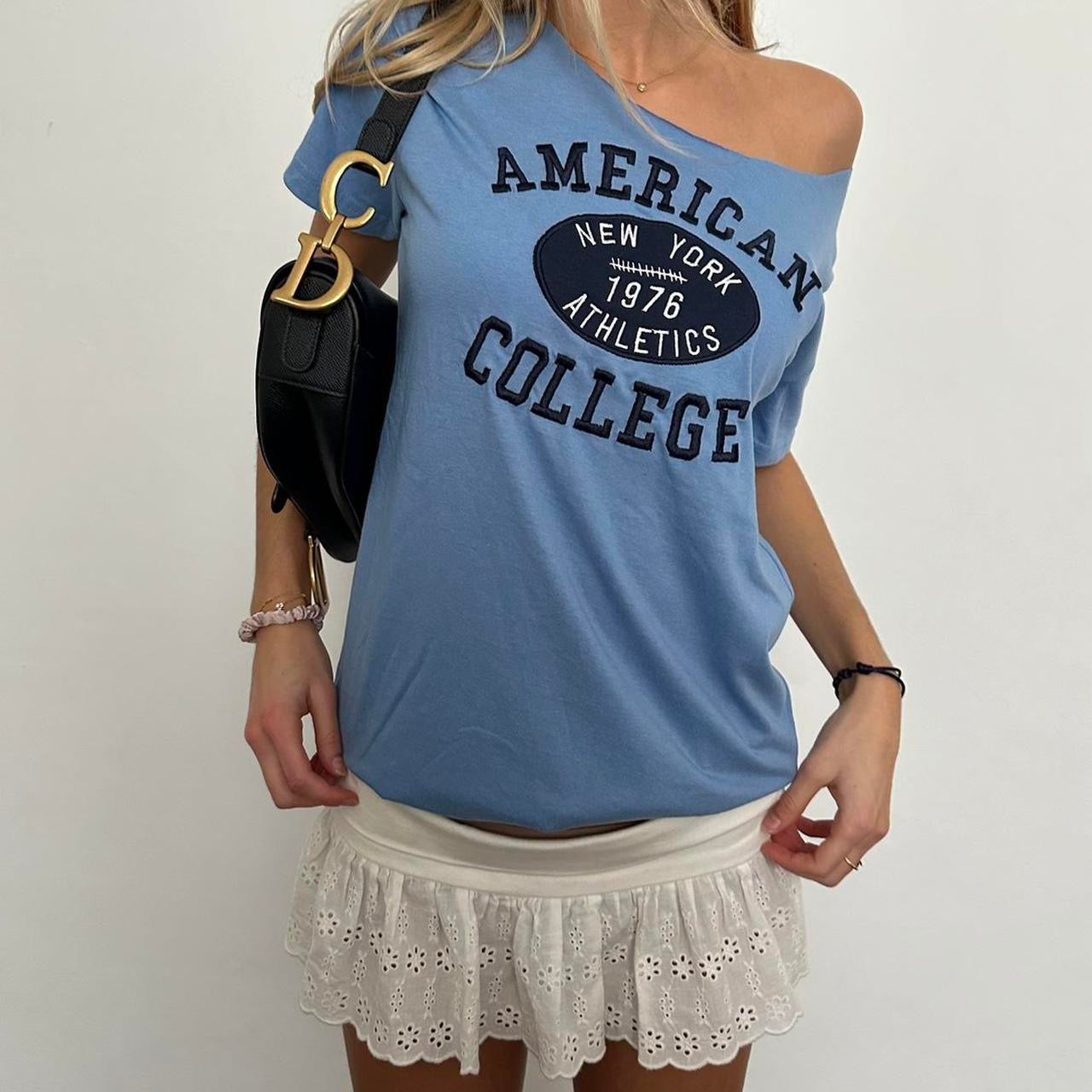 Vintage 90’s American College off the shoulder  tee