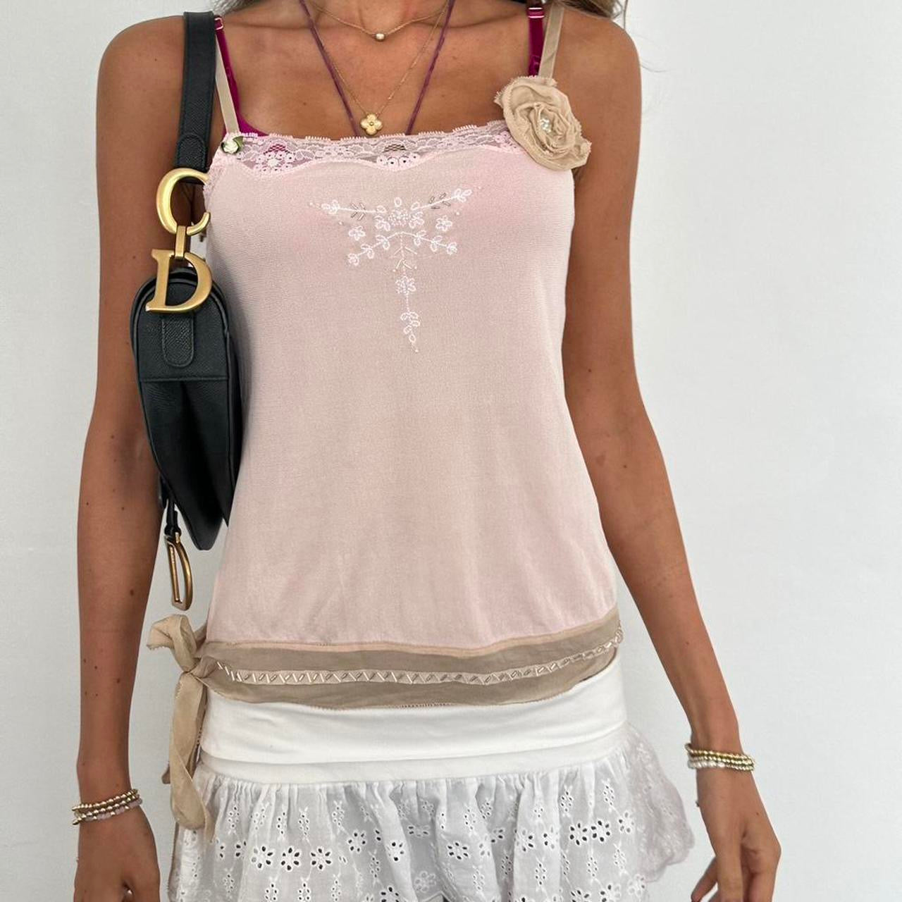 Vintage 90’s pink lace and mesh cami top