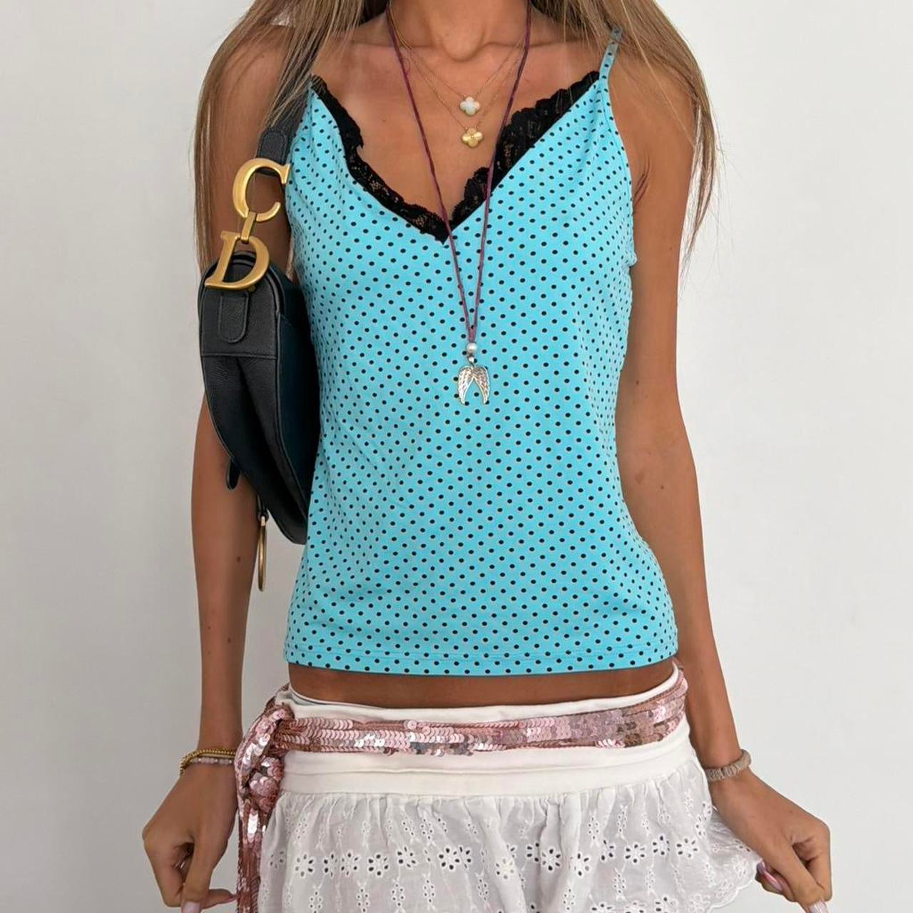 Vintage 00s blue polka dot cami top