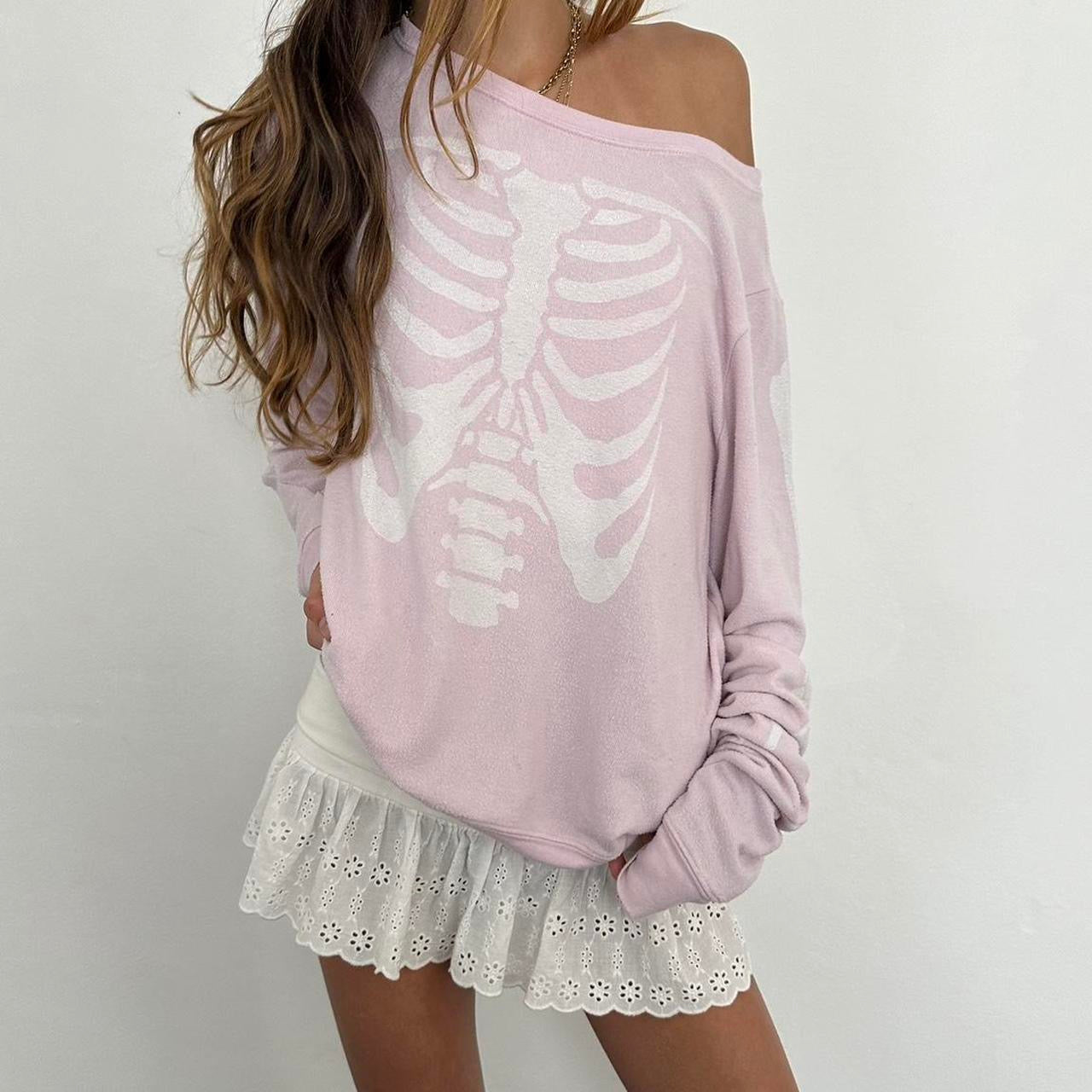 Vintage early 2000s LA girl pink skeleton sweatshirt