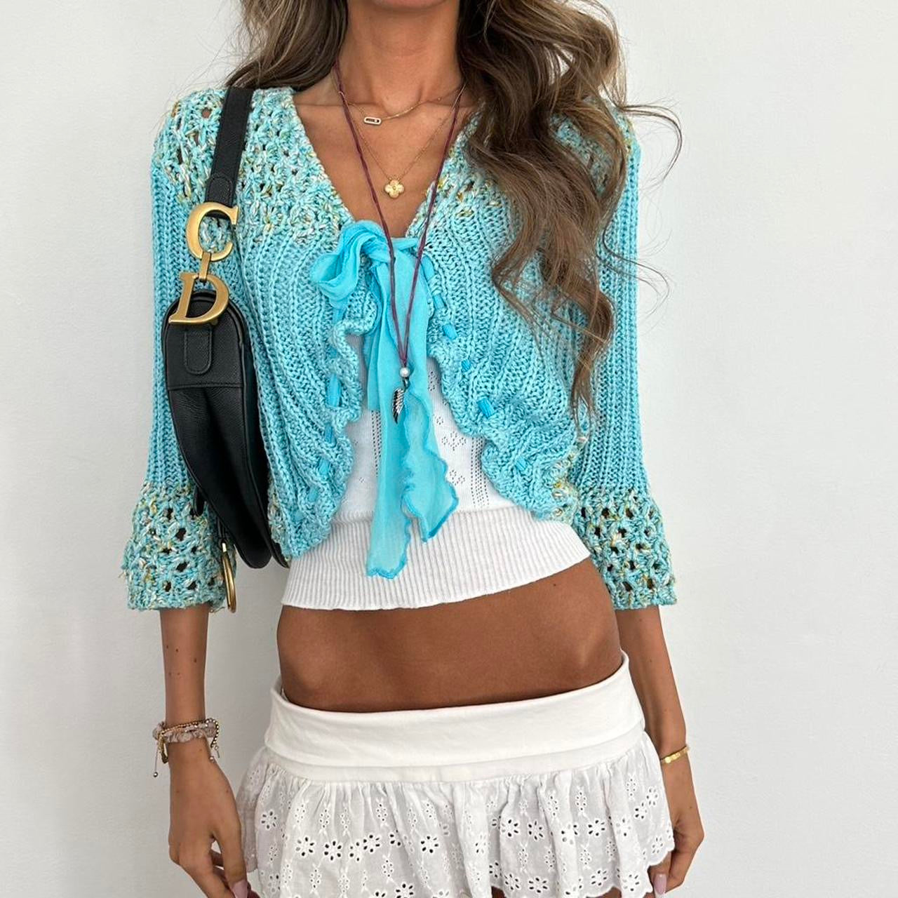 Vintage 2000s blue tie up cardigan top