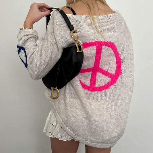 Vintage peace knitted relaxed fit sweater