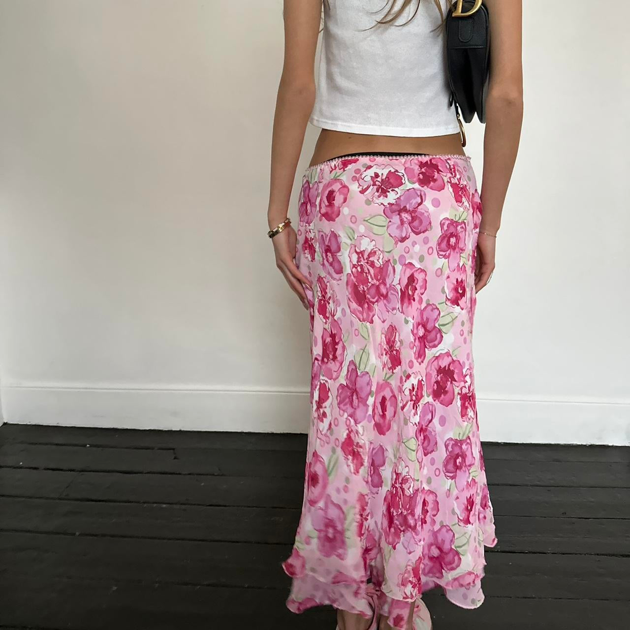 Vintage 90’s pink floral midi skirt