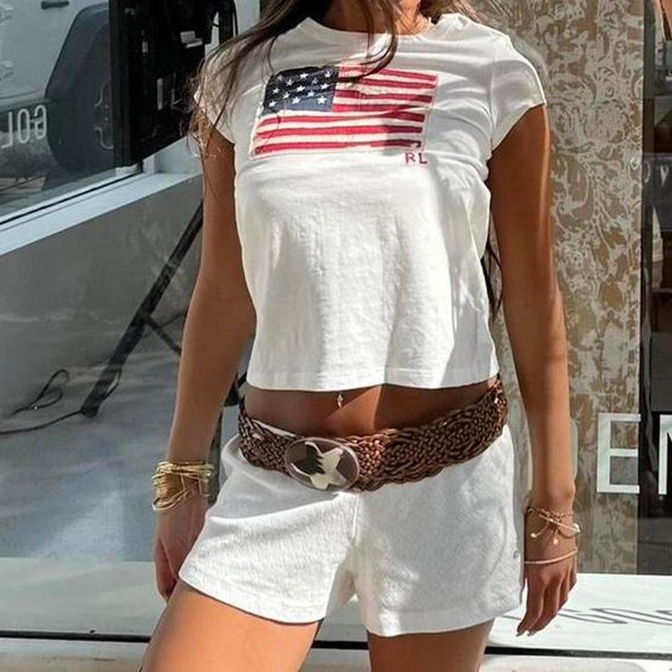 Vintage Ralph Lauren white American flag baby tee 🤍