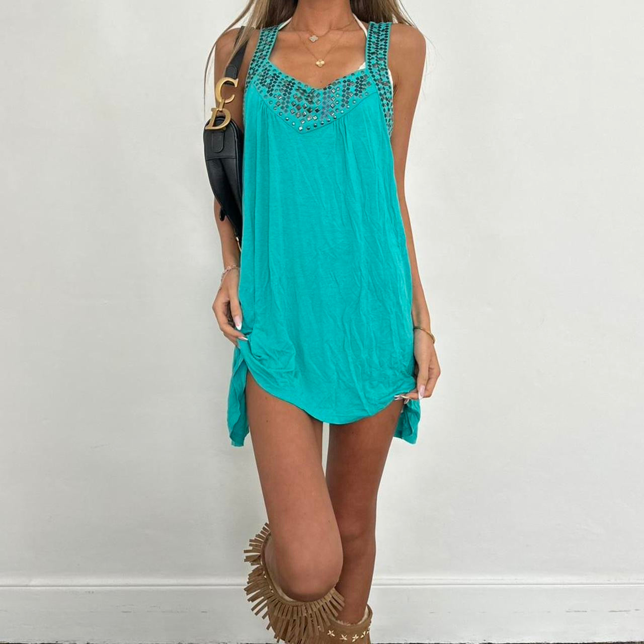 Vintage 90’s blue studded asymmetrical mini dress