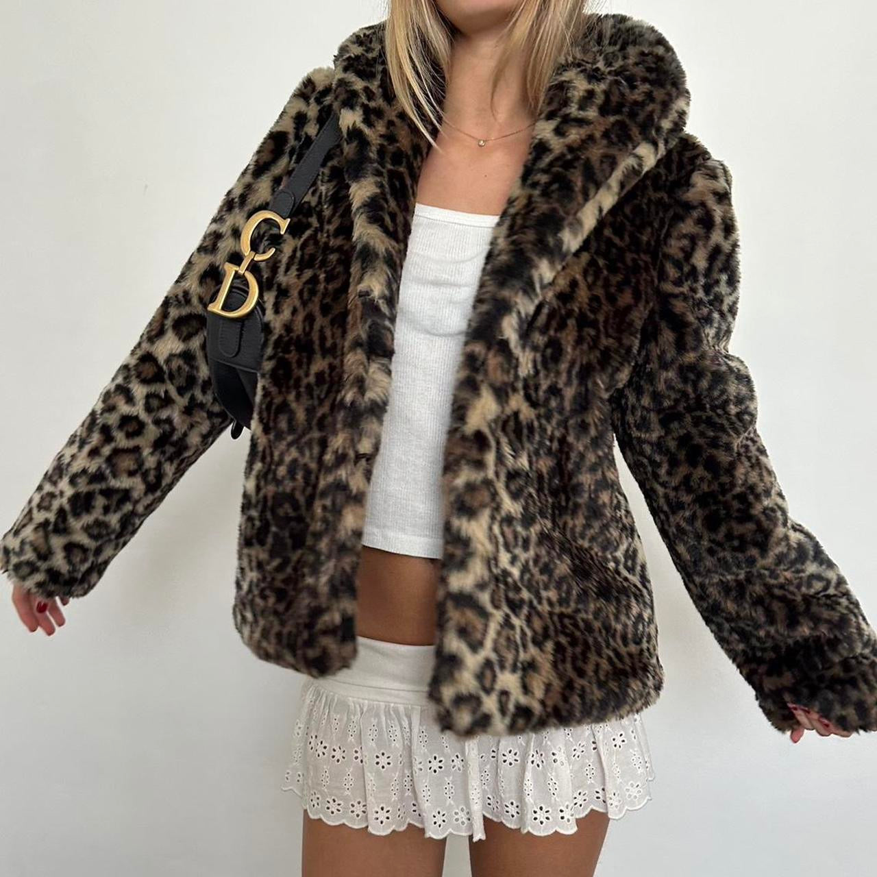 Vintage 2000’s animal print faux fur jacket