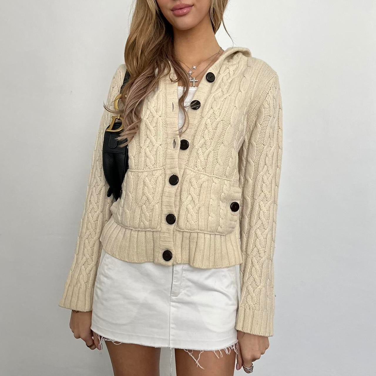 Vintage 90’s knitted zip up hoodie cream sweater