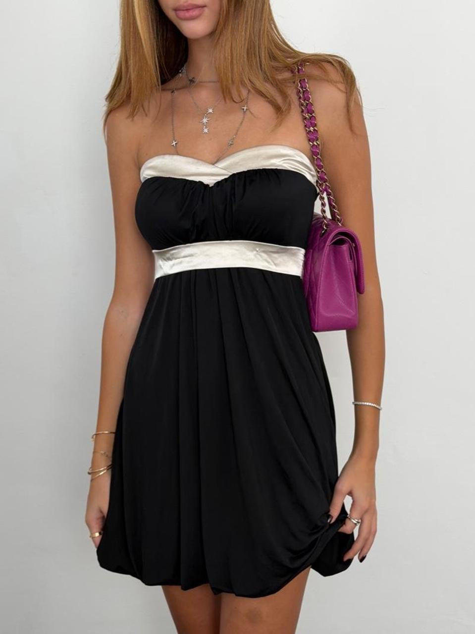 Vintage 00s black floaty strapless mini dress
