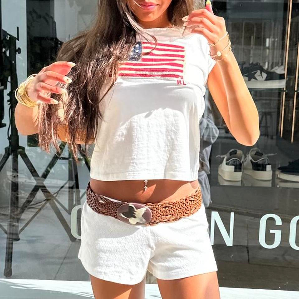 Vintage Ralph Lauren white American flag baby tee 🤍