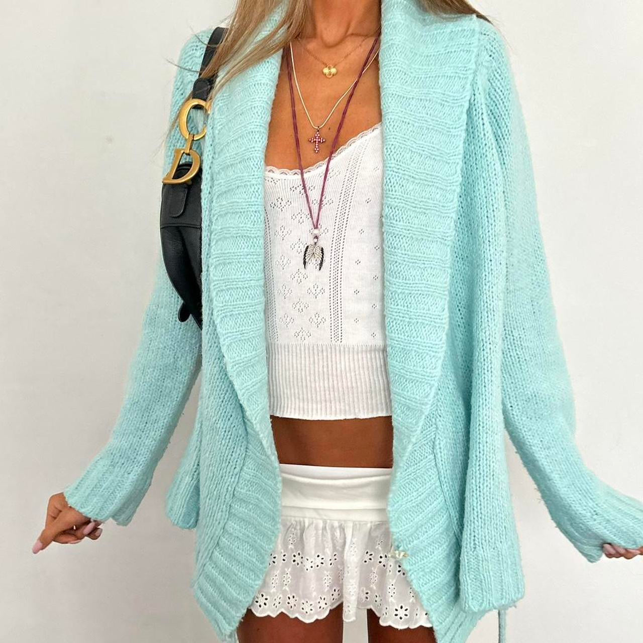 Vintage aqua blue knit cardigan