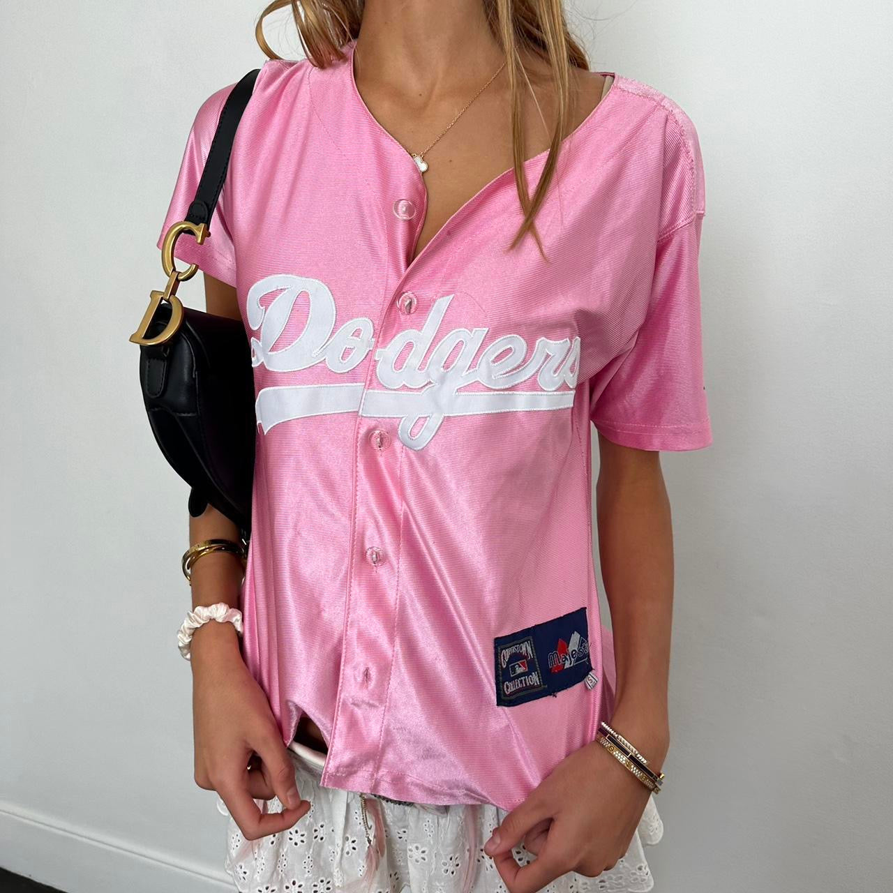 Vintage 90’s rare dodgers pink silky jersey