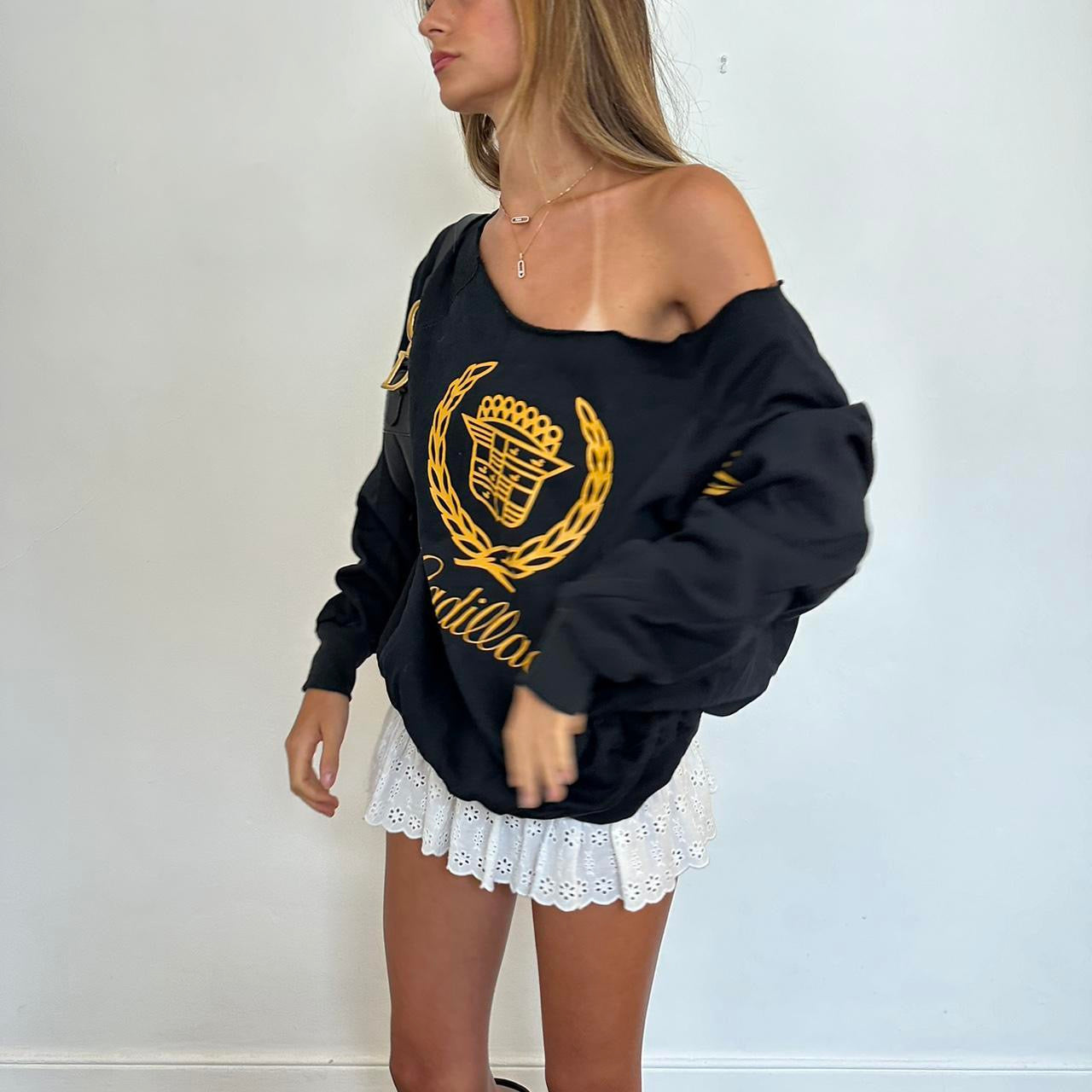 Vintage 90s Cadillac black off shoulder sweatshirt