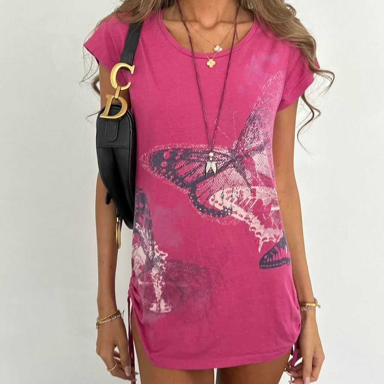 Vintage 00s pink butterfly mini dress/ top