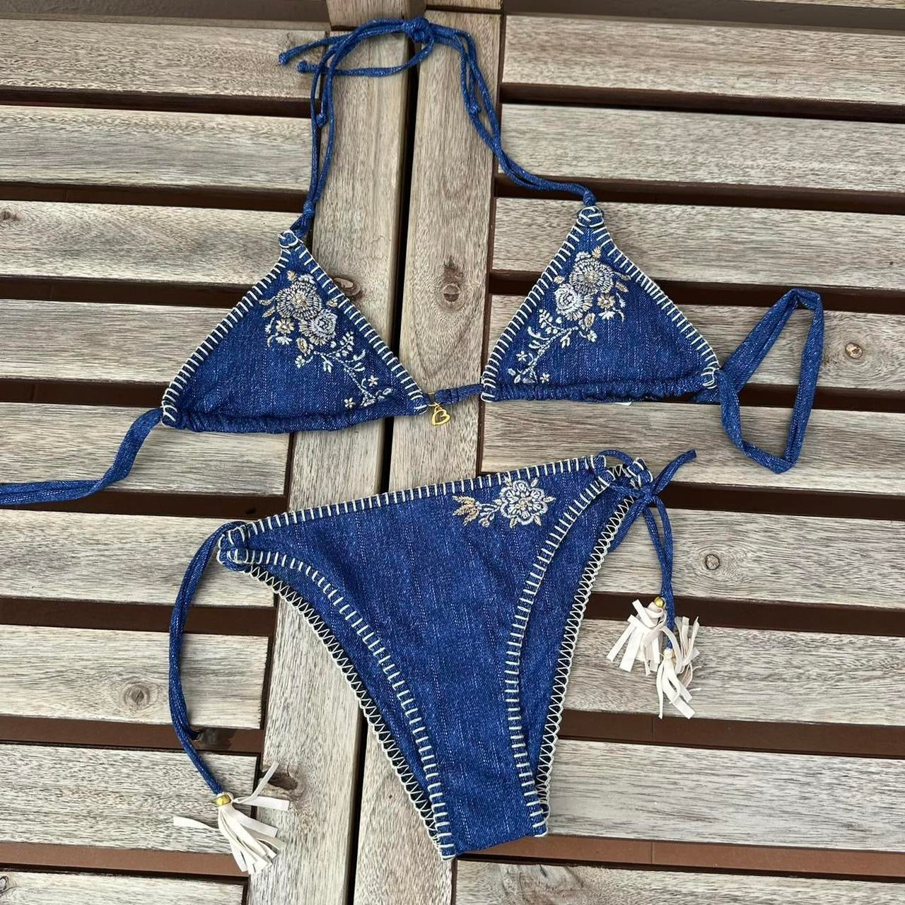 Denim tassel bikini 🐬🩵