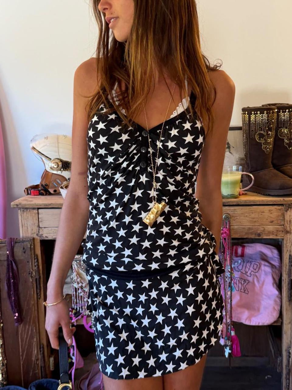 Vintage 00’s cool stars black mini dress