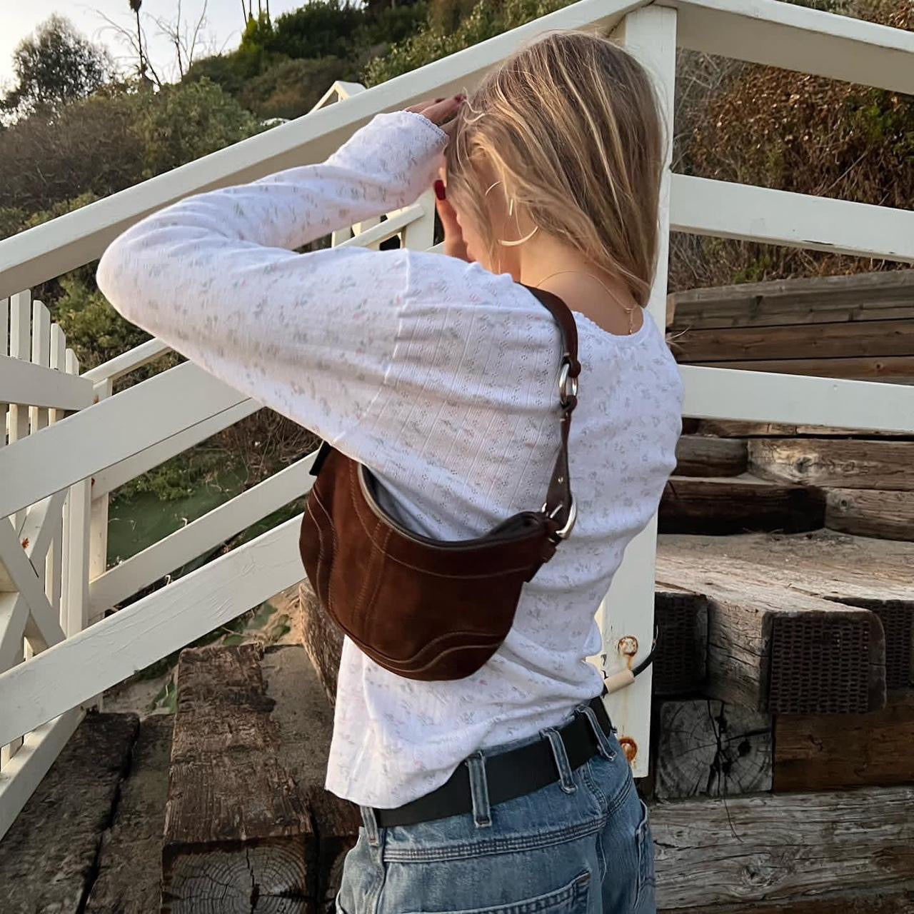 Vintage 90s Coach suede chocolate brown shoulder purse 🎀🧸