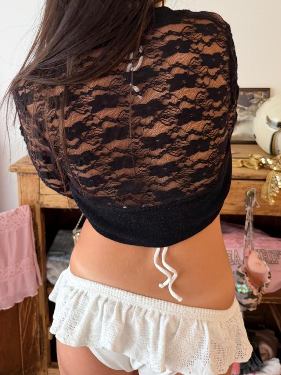 Vintage 00s black lace long sleeve top