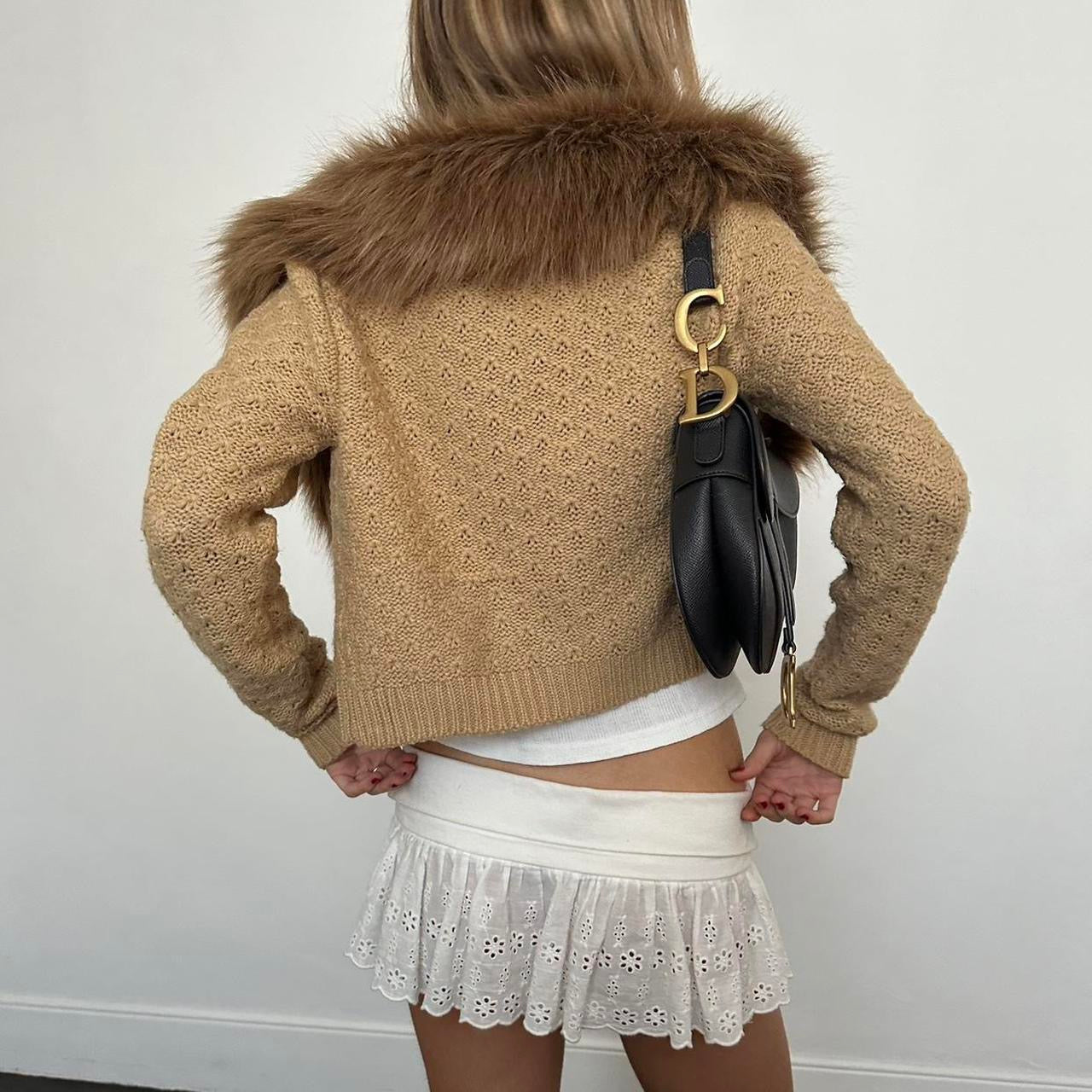 Vintage 90’s faux fur tan cropped cardigan